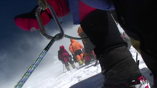 Low angle of climbers stopped in high winds