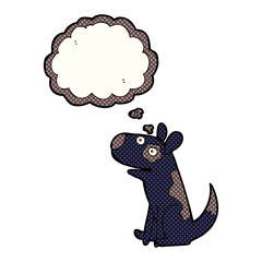 cartoon happy dog with thought bubble