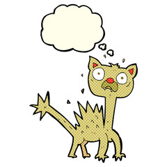 cartoon scared cat with thought bubble