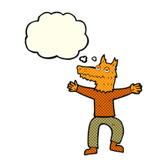 cartoon fox man with thought bubble