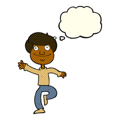 cartoon dancing man with thought bubble