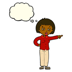 cartoon woman telling off with thought bubble