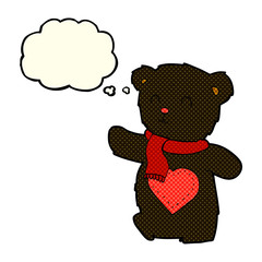 cartoon white teddy bear with love heart with thought bubble