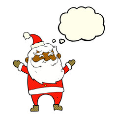 cartoon happy santa claus with thought bubble