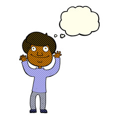 cartoon happy boy with thought bubble