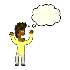 cartoon terrified man with thought bubble