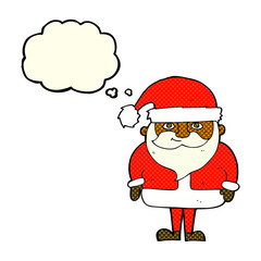 cartoon happy santa claus with thought bubble
