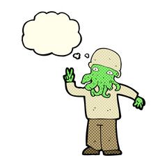 cartoon cool alien with thought bubble