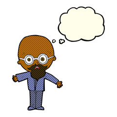 cartoon genius scientist with thought bubble