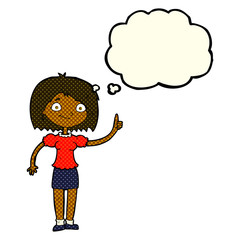 cartoon woman with idea with thought bubble