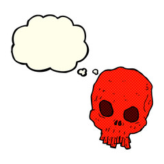 cartoon spooky skull with thought bubble