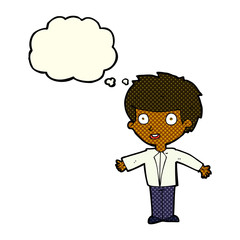 cartoon happy boy with thought bubble