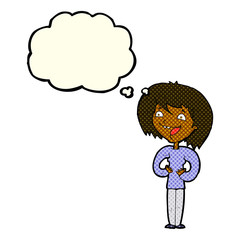 cartoon excited woman with thought bubble