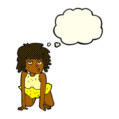 cartoon woman doing pin-up pose with thought bubble