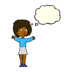 cartoon worried woman with thought bubble