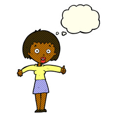 cartoon amazed woman with thought bubble