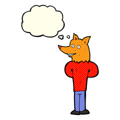 cartoon fox man with thought bubble