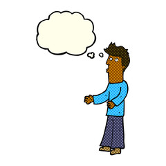 cartoon man explaining with thought bubble