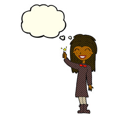 cartoon friendly witch girl with thought bubble