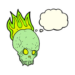 cartoon spooky skull with thought bubble