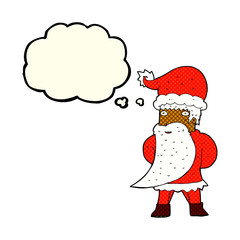 cartoon santa claus with thought bubble