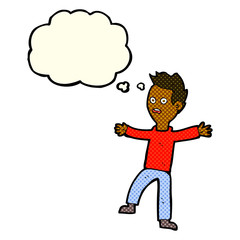 cartoon startled boy with thought bubble