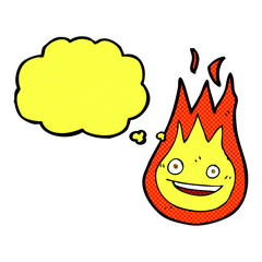 cartoon friendly fireball with thought bubble