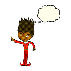 cartoon magic christmas elf with thought bubble