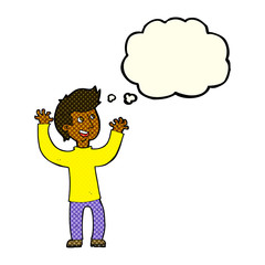 cartoon happy man with thought bubble