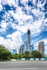 Fototapeta premium modern city street and skyscrapers