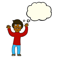 cartoon terrified man with thought bubble