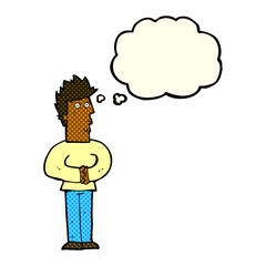 cartoon nervous man with thought bubble