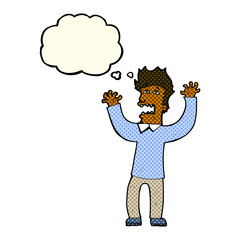 cartoon terrified man with thought bubble