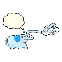 cartoon elephant squirting water with thought bubble