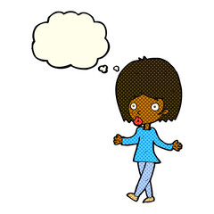 cartoon confused woman with thought bubble