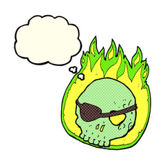 cartoon skull with eye patch with thought bubble