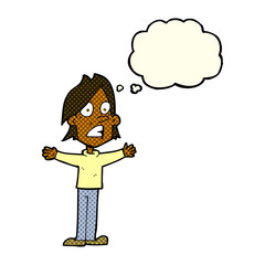 cartoon frightened man with thought bubble