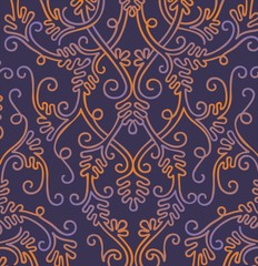 Богатство ночи, растительный узор на сиреневом фоне
