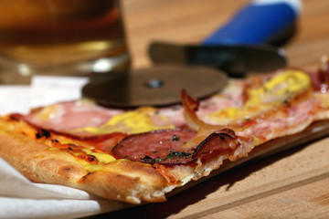 pizza and a glass of beer