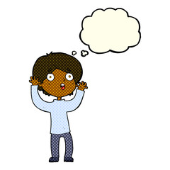 cartoon frightened man with thought bubble