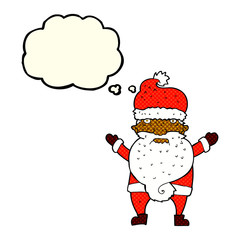 cartoon grumpy santa with thought bubble
