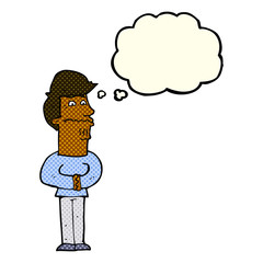 cartoon nervous man with thought bubble