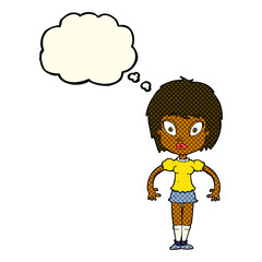 cartoon pretty girl with thought bubble