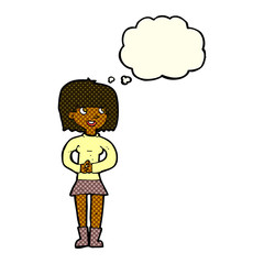 cartoon friendly woman with thought bubble