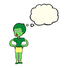 cartoon halloween girl with thought bubble