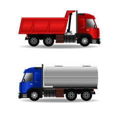 Cargo trucks isolated on white, stock vector graphic illustration