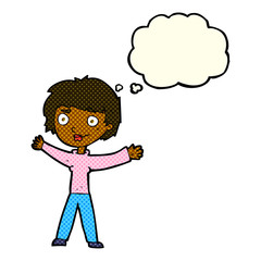 cartoon woman waving arms with thought bubble
