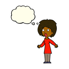 cartoon surprised woman with thought bubble