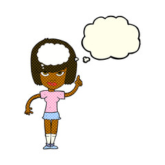 cartoon woman with idea with thought bubble