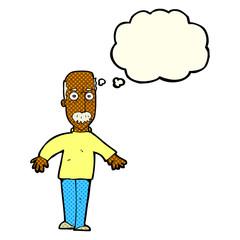 cartoon annoyed old man with thought bubble